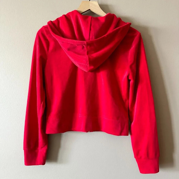 Junior's S Juicy By Juicy Velvet Velour Couture Red Zip Up Crown Logo Soft - Picture 3 of 7